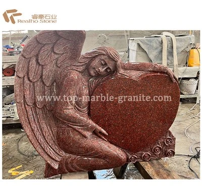 Pietre funerare de înger în stil european al cimitirului de granit roșu rubin